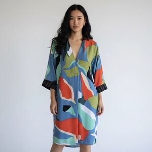 Derhy Paris Oversize Courte Imprimée Touareg Femme Statement Shirt Dress Pockets